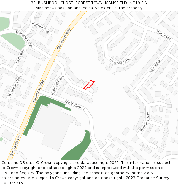 39, RUSHPOOL CLOSE, FOREST TOWN, MANSFIELD, NG19 0LY: Location map and indicative extent of plot