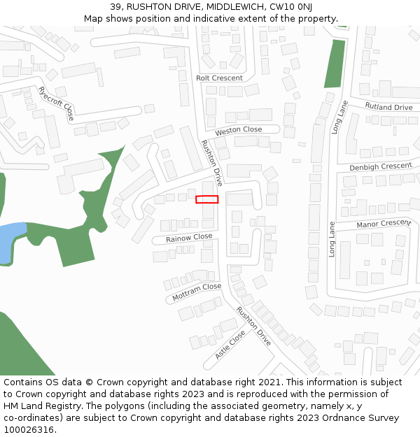 39, RUSHTON DRIVE, MIDDLEWICH, CW10 0NJ: Location map and indicative extent of plot