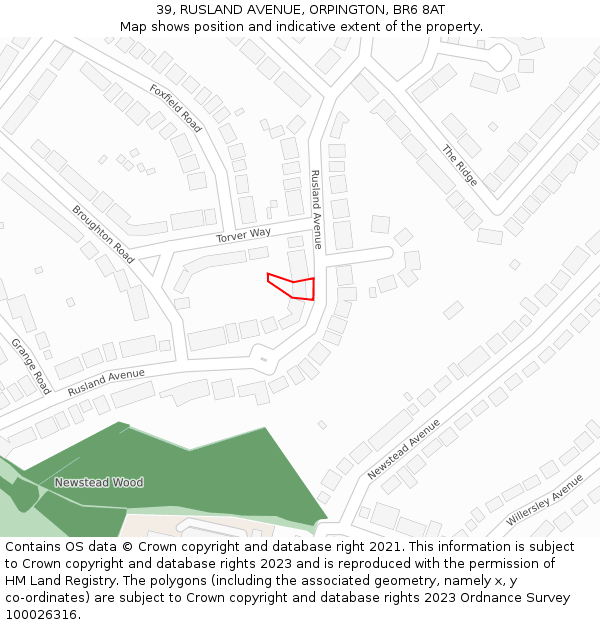 39, RUSLAND AVENUE, ORPINGTON, BR6 8AT: Location map and indicative extent of plot