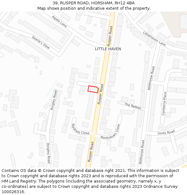 39, RUSPER ROAD, HORSHAM, RH12 4BA: Location map and indicative extent of plot