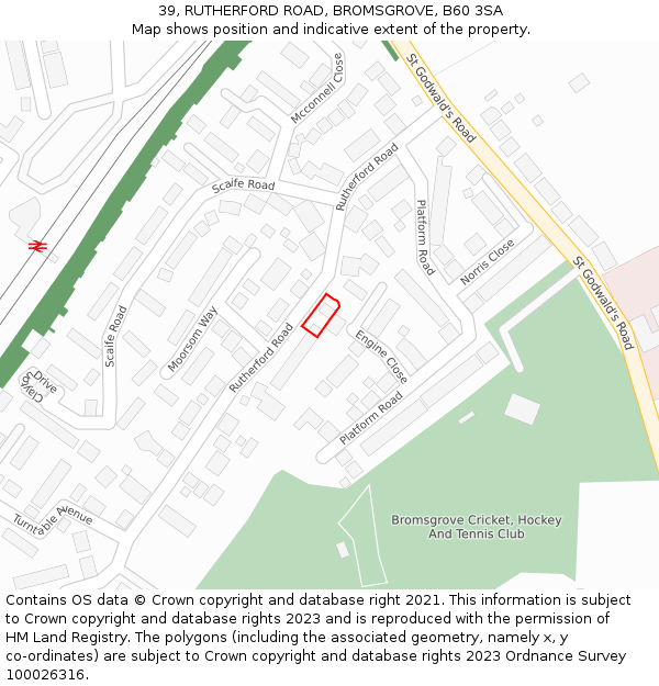 39, RUTHERFORD ROAD, BROMSGROVE, B60 3SA: Location map and indicative extent of plot