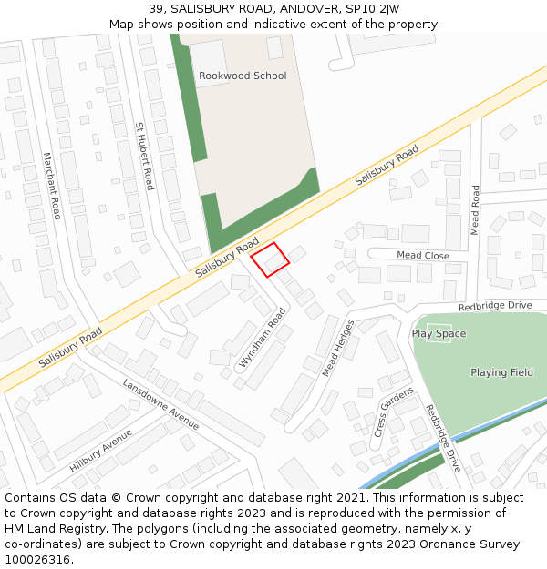 39, SALISBURY ROAD, ANDOVER, SP10 2JW: Location map and indicative extent of plot