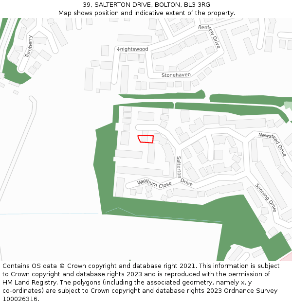 39, SALTERTON DRIVE, BOLTON, BL3 3RG: Location map and indicative extent of plot