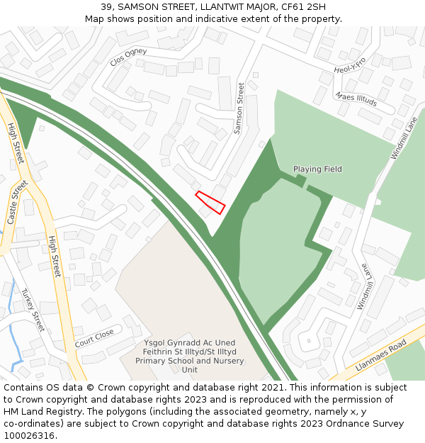 39, SAMSON STREET, LLANTWIT MAJOR, CF61 2SH: Location map and indicative extent of plot