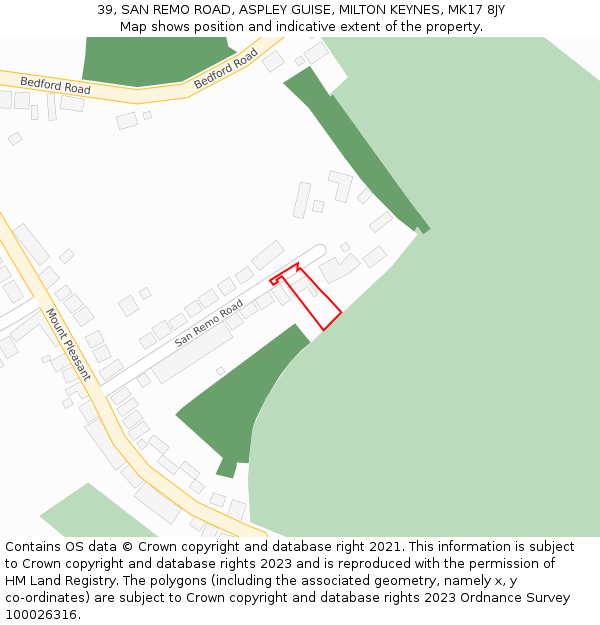 39, SAN REMO ROAD, ASPLEY GUISE, MILTON KEYNES, MK17 8JY: Location map and indicative extent of plot