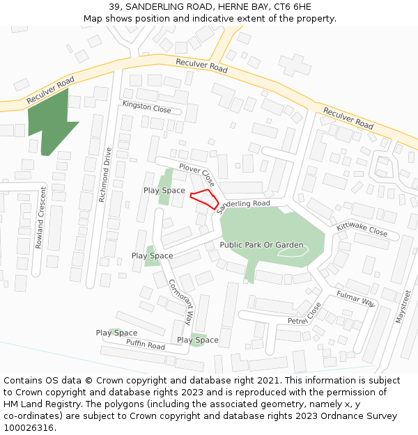 39, SANDERLING ROAD, HERNE BAY, CT6 6HE: Location map and indicative extent of plot