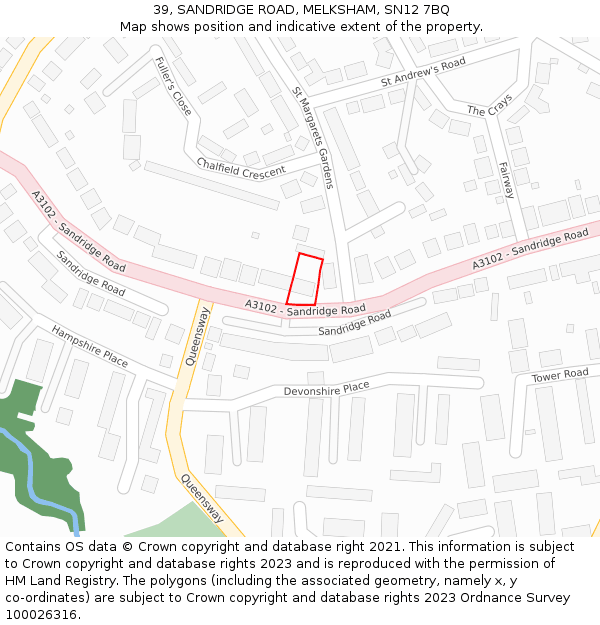 39, SANDRIDGE ROAD, MELKSHAM, SN12 7BQ: Location map and indicative extent of plot