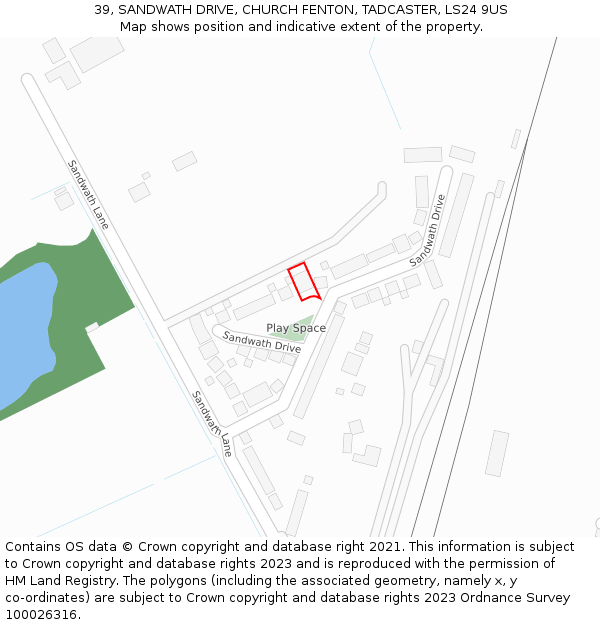 39, SANDWATH DRIVE, CHURCH FENTON, TADCASTER, LS24 9US: Location map and indicative extent of plot