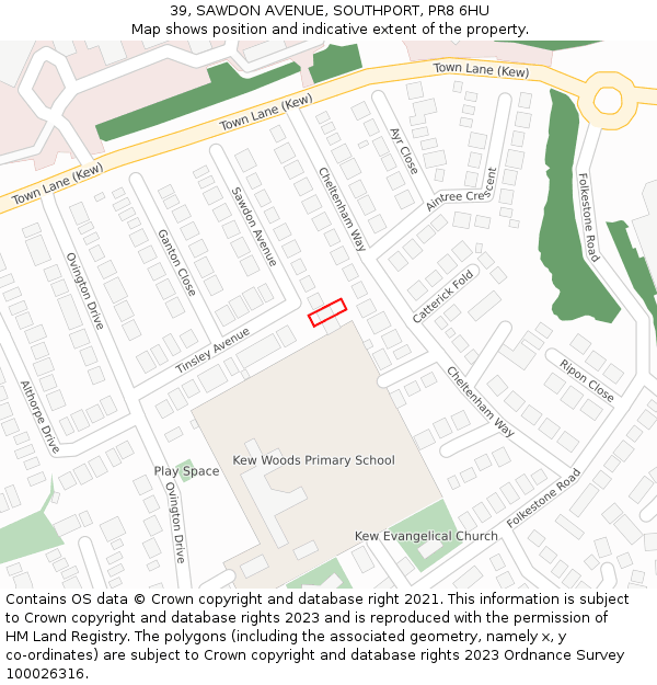 39, SAWDON AVENUE, SOUTHPORT, PR8 6HU: Location map and indicative extent of plot