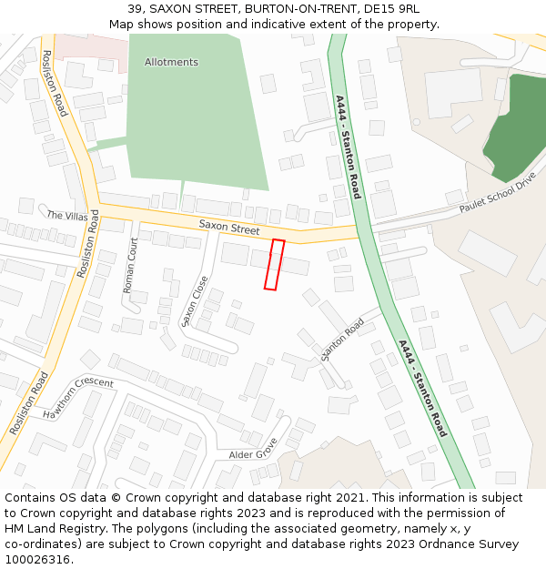 39, SAXON STREET, BURTON-ON-TRENT, DE15 9RL: Location map and indicative extent of plot