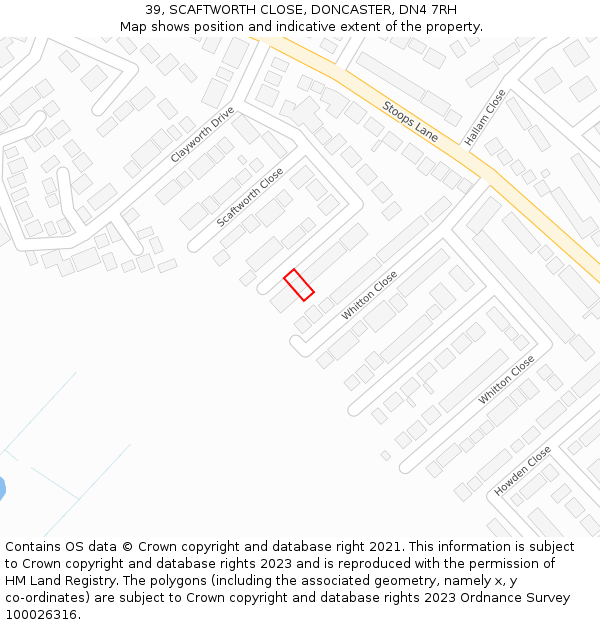 39, SCAFTWORTH CLOSE, DONCASTER, DN4 7RH: Location map and indicative extent of plot