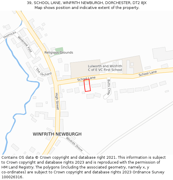 39, SCHOOL LANE, WINFRITH NEWBURGH, DORCHESTER, DT2 8JX: Location map and indicative extent of plot