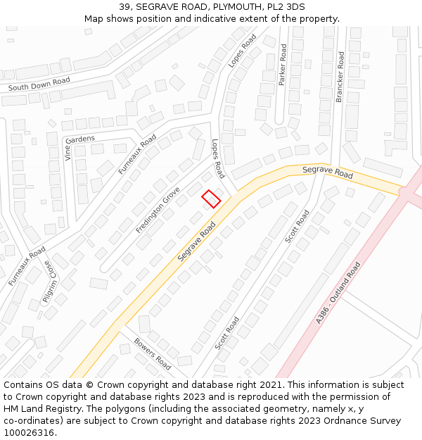39, SEGRAVE ROAD, PLYMOUTH, PL2 3DS: Location map and indicative extent of plot