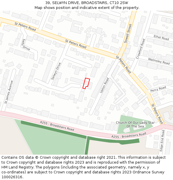 39, SELWYN DRIVE, BROADSTAIRS, CT10 2SW: Location map and indicative extent of plot