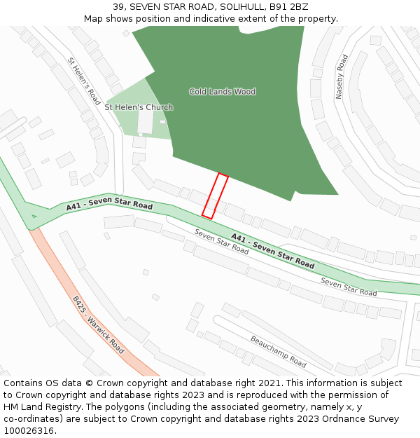 39, SEVEN STAR ROAD, SOLIHULL, B91 2BZ: Location map and indicative extent of plot
