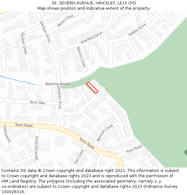 39, SEVERN AVENUE, HINCKLEY, LE10 0YD: Location map and indicative extent of plot