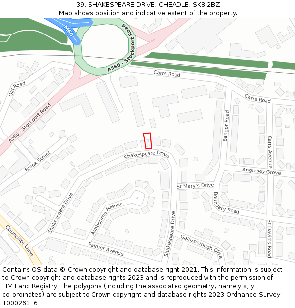 39, SHAKESPEARE DRIVE, CHEADLE, SK8 2BZ: Location map and indicative extent of plot