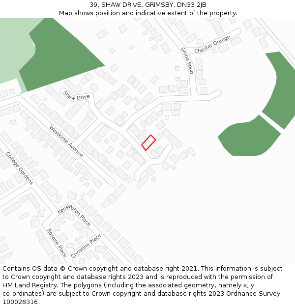 39, SHAW DRIVE, GRIMSBY, DN33 2JB: Location map and indicative extent of plot