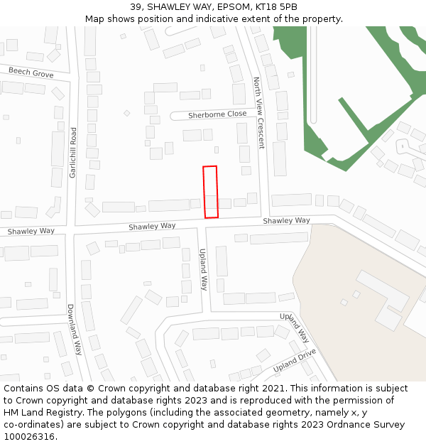 39, SHAWLEY WAY, EPSOM, KT18 5PB: Location map and indicative extent of plot