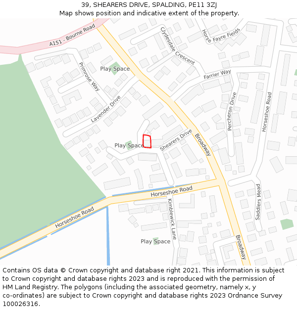 39, SHEARERS DRIVE, SPALDING, PE11 3ZJ: Location map and indicative extent of plot