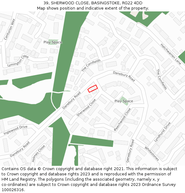 39, SHERWOOD CLOSE, BASINGSTOKE, RG22 4DD: Location map and indicative extent of plot