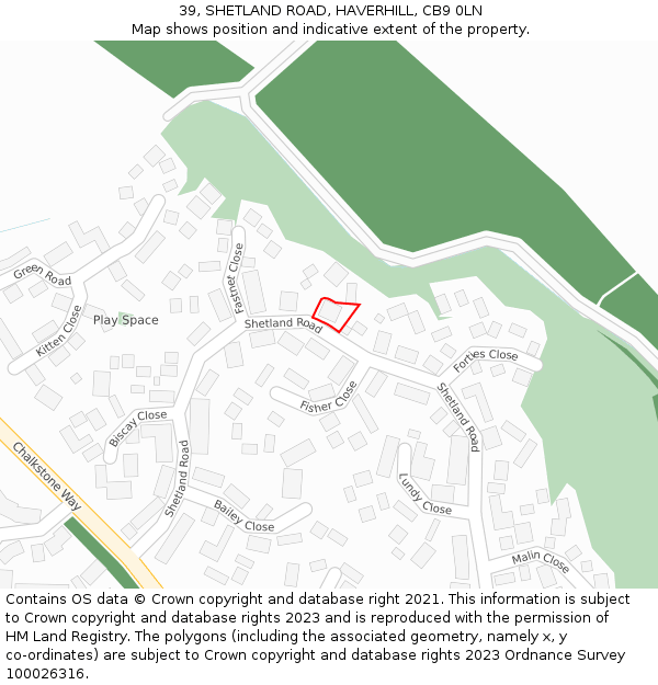 39, SHETLAND ROAD, HAVERHILL, CB9 0LN: Location map and indicative extent of plot