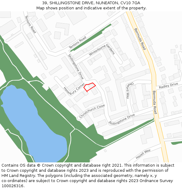 39, SHILLINGSTONE DRIVE, NUNEATON, CV10 7GA: Location map and indicative extent of plot