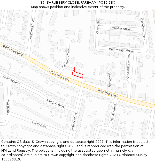 39, SHRUBBERY CLOSE, FAREHAM, PO16 9BX: Location map and indicative extent of plot