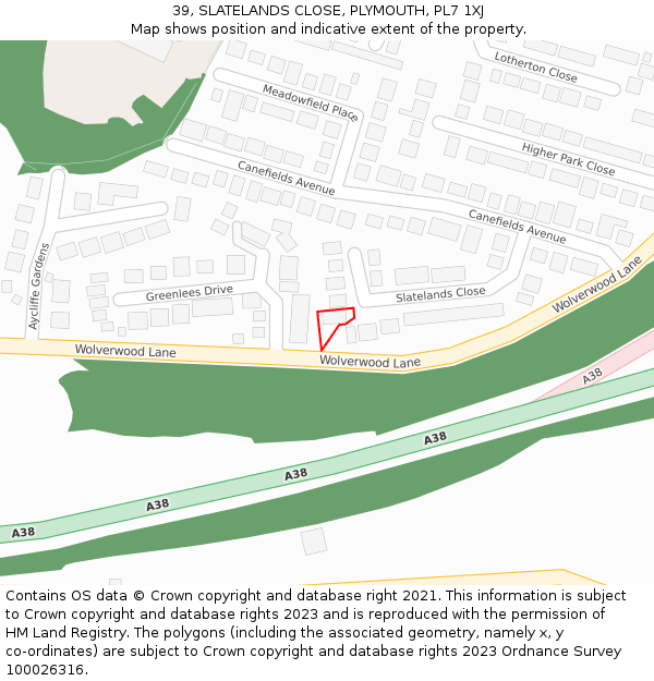 39, SLATELANDS CLOSE, PLYMOUTH, PL7 1XJ: Location map and indicative extent of plot