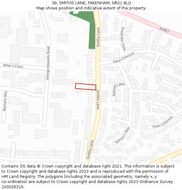 39, SMITHS LANE, FAKENHAM, NR21 8LQ: Location map and indicative extent of plot