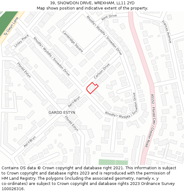 39, SNOWDON DRIVE, WREXHAM, LL11 2YD: Location map and indicative extent of plot
