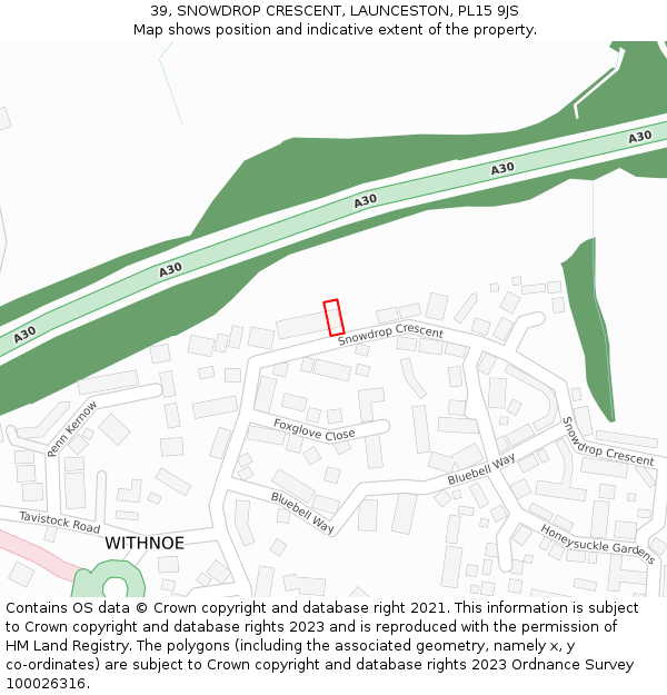 39, SNOWDROP CRESCENT, LAUNCESTON, PL15 9JS: Location map and indicative extent of plot