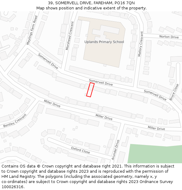 39, SOMERVELL DRIVE, FAREHAM, PO16 7QN: Location map and indicative extent of plot