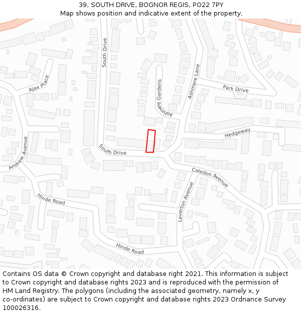 39, SOUTH DRIVE, BOGNOR REGIS, PO22 7PY: Location map and indicative extent of plot