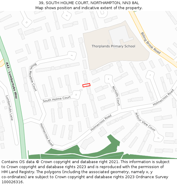 39, SOUTH HOLME COURT, NORTHAMPTON, NN3 8AL: Location map and indicative extent of plot