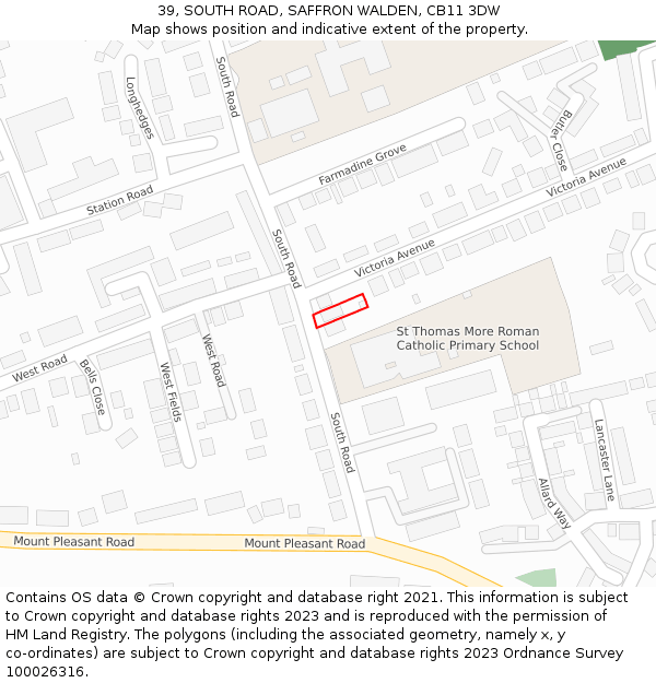 39, SOUTH ROAD, SAFFRON WALDEN, CB11 3DW: Location map and indicative extent of plot