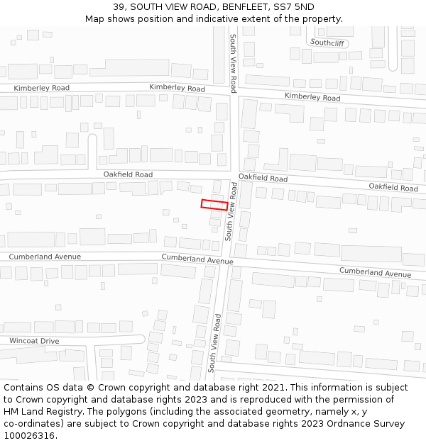 39, SOUTH VIEW ROAD, BENFLEET, SS7 5ND: Location map and indicative extent of plot