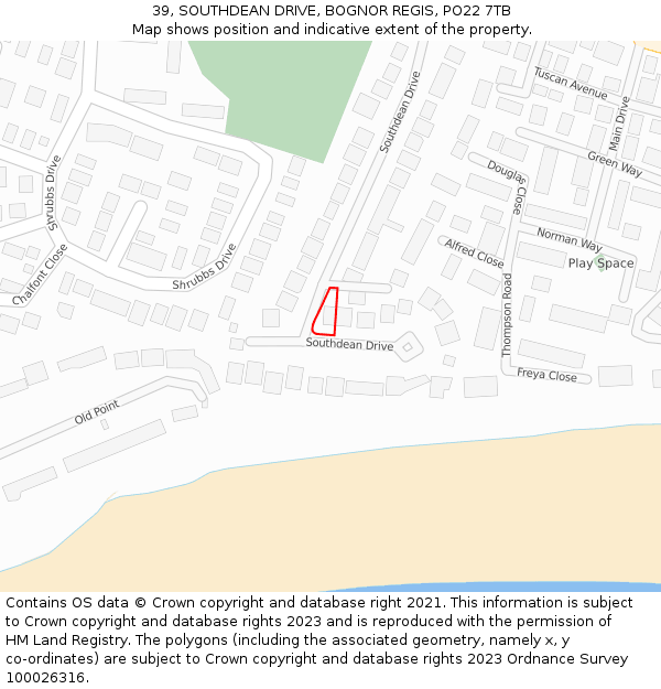 39, SOUTHDEAN DRIVE, BOGNOR REGIS, PO22 7TB: Location map and indicative extent of plot