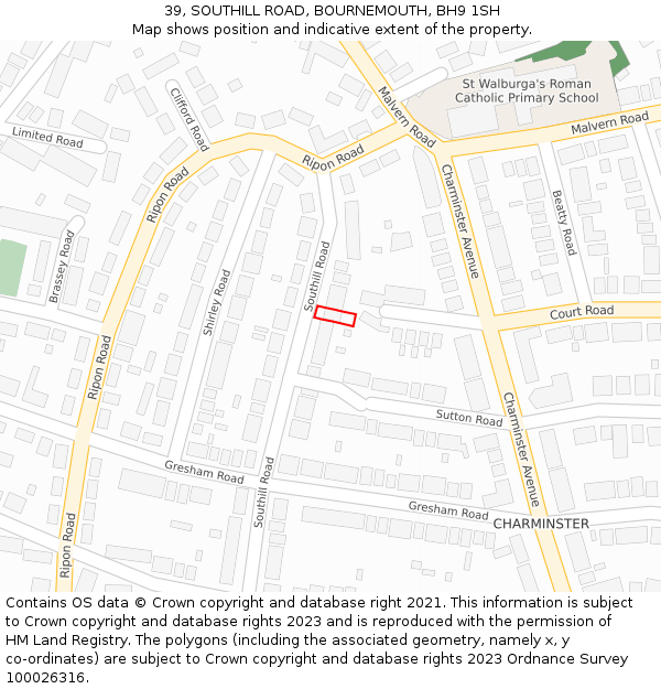 39, SOUTHILL ROAD, BOURNEMOUTH, BH9 1SH: Location map and indicative extent of plot