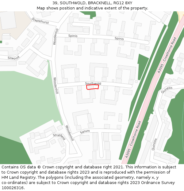 39, SOUTHWOLD, BRACKNELL, RG12 8XY: Location map and indicative extent of plot