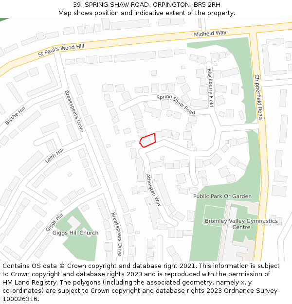 39, SPRING SHAW ROAD, ORPINGTON, BR5 2RH: Location map and indicative extent of plot