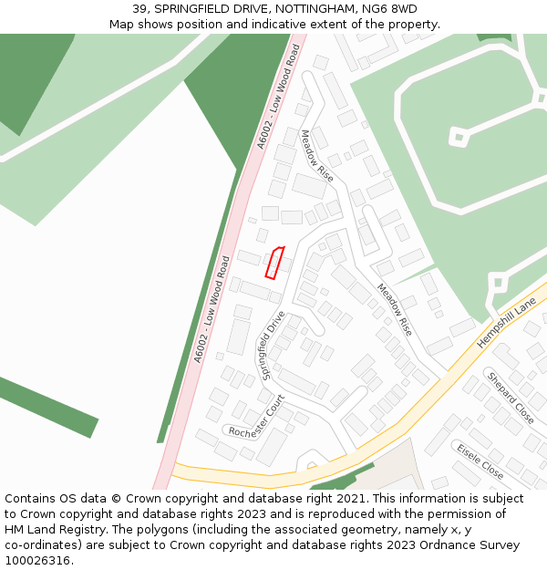 39, SPRINGFIELD DRIVE, NOTTINGHAM, NG6 8WD: Location map and indicative extent of plot