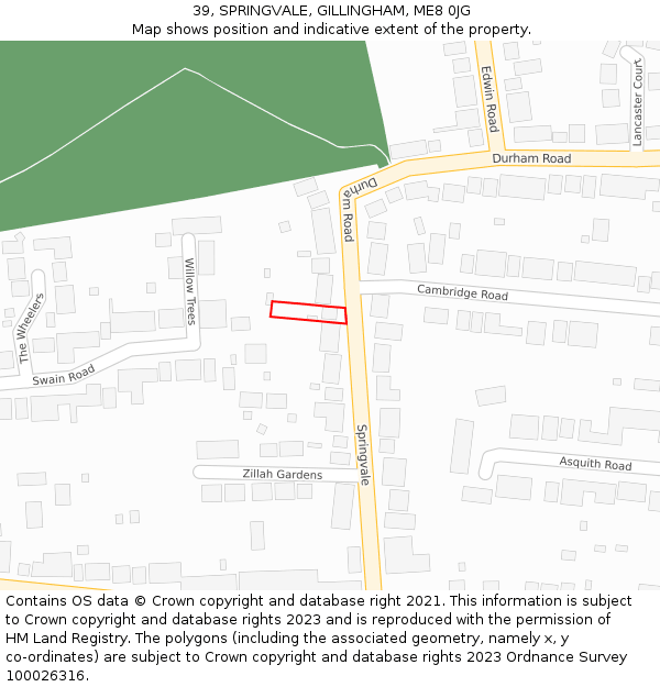 39, SPRINGVALE, GILLINGHAM, ME8 0JG: Location map and indicative extent of plot