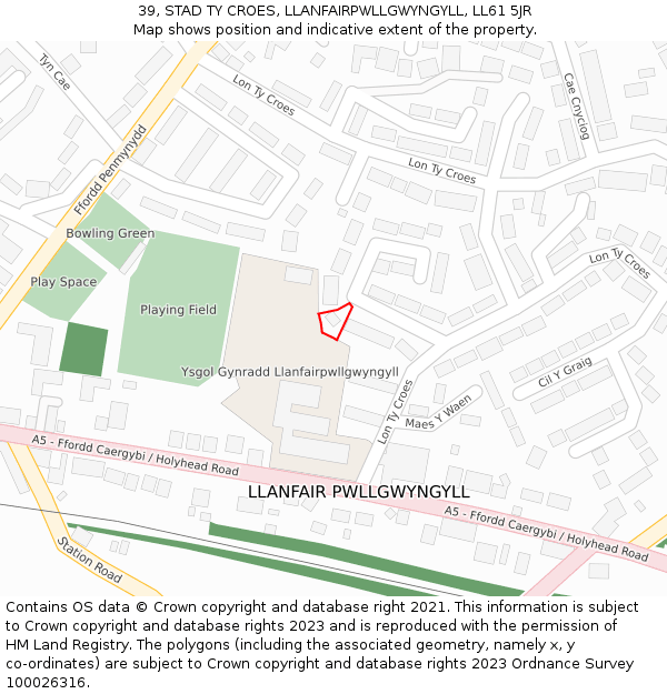 39, STAD TY CROES, LLANFAIRPWLLGWYNGYLL, LL61 5JR: Location map and indicative extent of plot