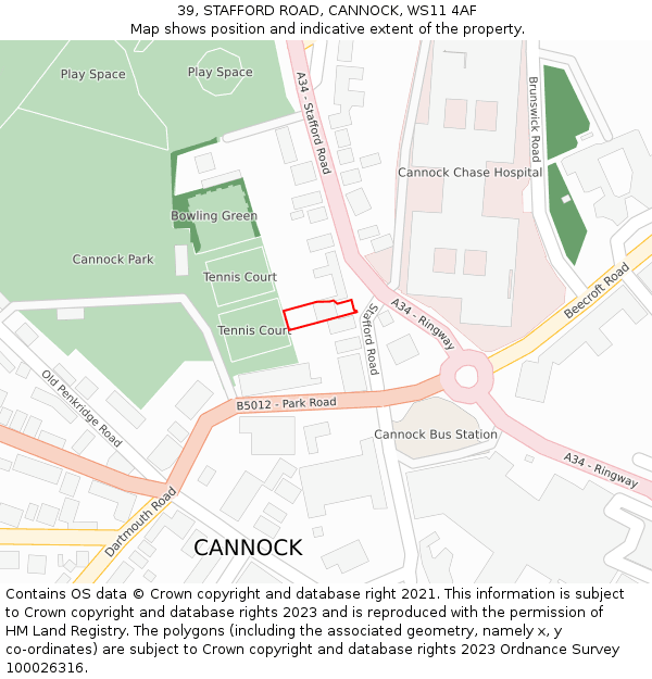 39, STAFFORD ROAD, CANNOCK, WS11 4AF: Location map and indicative extent of plot