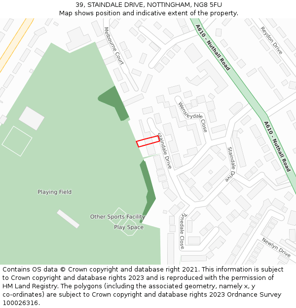 39, STAINDALE DRIVE, NOTTINGHAM, NG8 5FU: Location map and indicative extent of plot