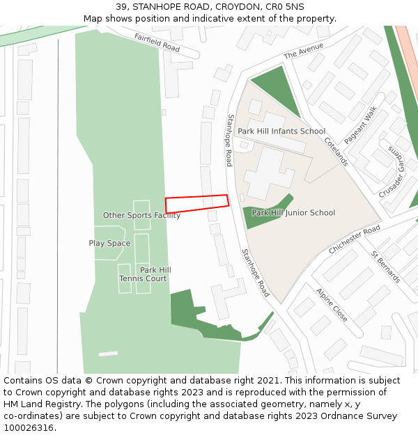39, STANHOPE ROAD, CROYDON, CR0 5NS: Location map and indicative extent of plot