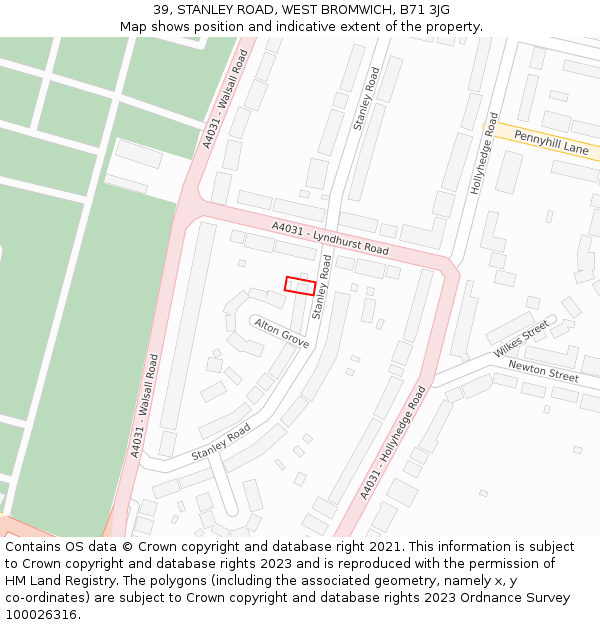 39, STANLEY ROAD, WEST BROMWICH, B71 3JG: Location map and indicative extent of plot