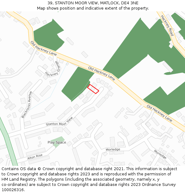 39, STANTON MOOR VIEW, MATLOCK, DE4 3NE: Location map and indicative extent of plot