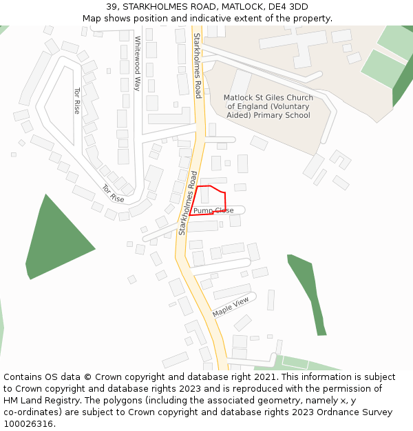 39, STARKHOLMES ROAD, MATLOCK, DE4 3DD: Location map and indicative extent of plot